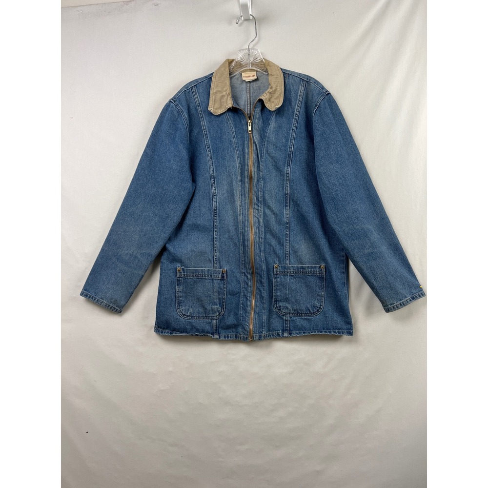 Crossroads Denim Chore Jacket Womens Small Blue Corduroy Collar Zip Up Vintage